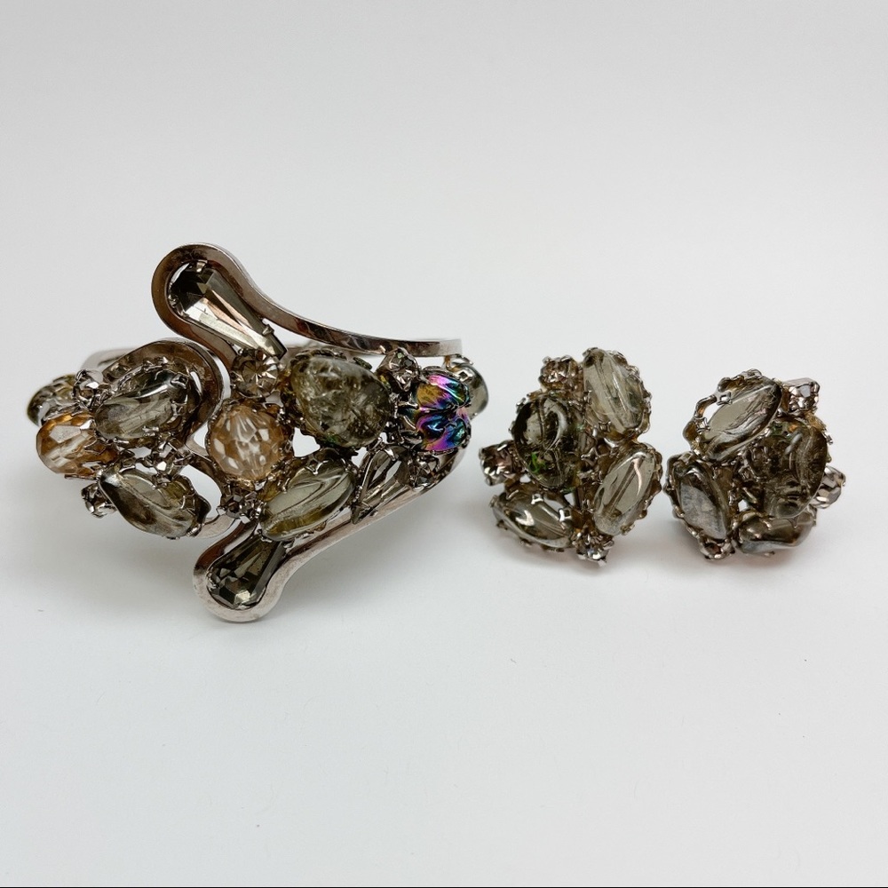 Vintage D&E Juliana Clamper Bracelet Earrings Set